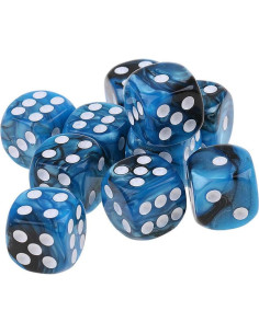10 Dados Poliedricos D6 Acrílicos 16mm Azul Negro para RPG 2