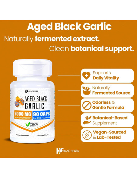 Cápsulas de Ajo Negro Envejecido 2000 mg HealthFare | 90 Veganas
