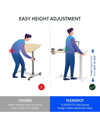 Escritorio de pie móvil FLEXISPOT ajustable 66-106 cm Arce Blanco