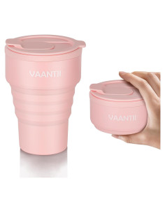 Taza Plegable de Silicona VAANTJI 375 ml Rosa Reutilizable