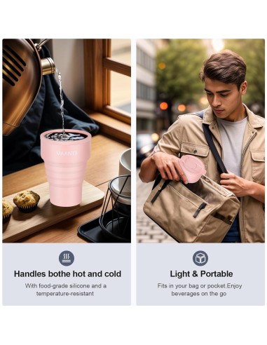 Taza Plegable de Silicona VAANTJI 375 ml Rosa Reutilizable