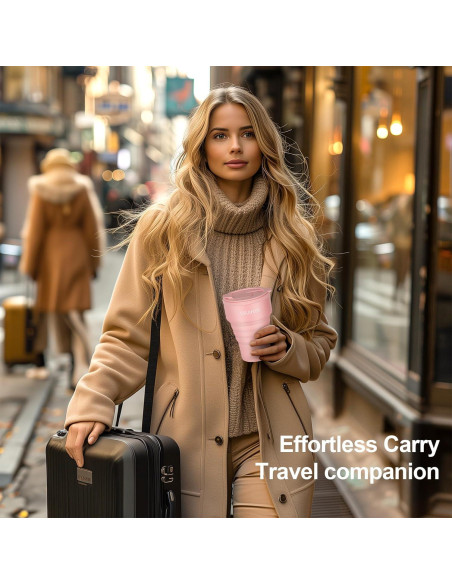 Taza Plegable de Silicona VAANTJI 375 ml Rosa Reutilizable