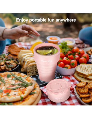 Taza Plegable de Silicona VAANTJI 375 ml Rosa Reutilizable