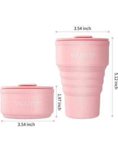 Taza Plegable de Silicona VAANTJI 375 ml Rosa Reutilizable