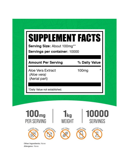 Extracto de Aloe Vera en Polvo BulkSupplements 1kg Vegano
