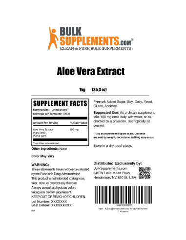 Extracto de Aloe Vera en Polvo BulkSupplements 1kg Vegano