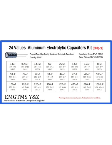 Kit de 500 Capacitores Electrolíticos 24 Valores 10V-50V