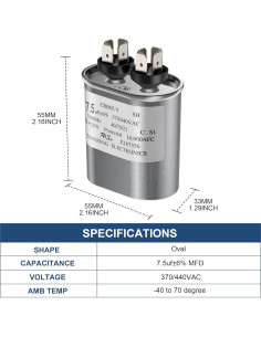Capacitor Dreyoo 7.5 MFD Oval 370/440 VAC para Aire Acondicionado 2