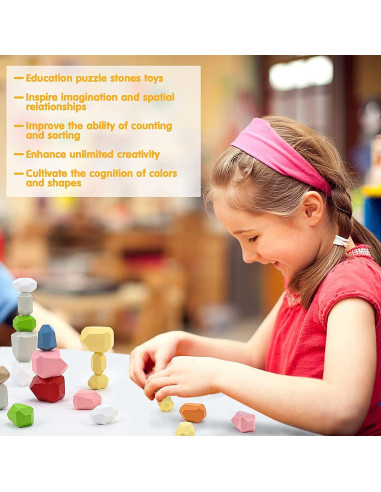 16 Bloques de Madera Montessori Atzi Hats - Juguete Educativo