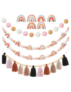 Guirnalda de Fieltro Boho QOUBAI 4 Pcs con Pom Poms y Borlas
