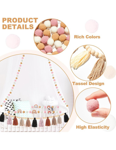 Guirnalda de Fieltro Boho QOUBAI 4 Pcs con Pom Poms y Borlas