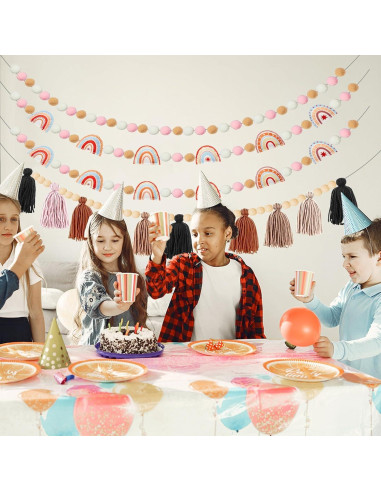 Guirnalda de Fieltro Boho QOUBAI 4 Pcs con Pom Poms y Borlas