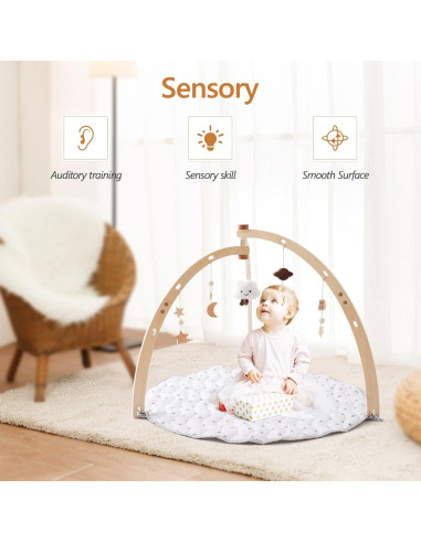 Gimnasio de Juego de Madera Plegable PGM-3 con Alfombra y Juguetes