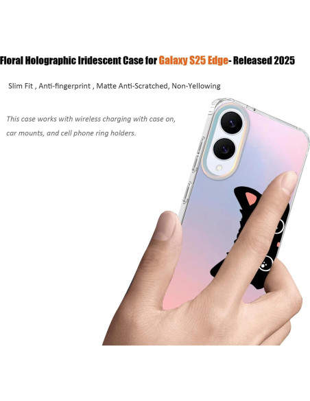Funda Transparente Mate Ftonglogy para Samsung Galaxy S25 Edge - Diseño Floral Orejas de Gato