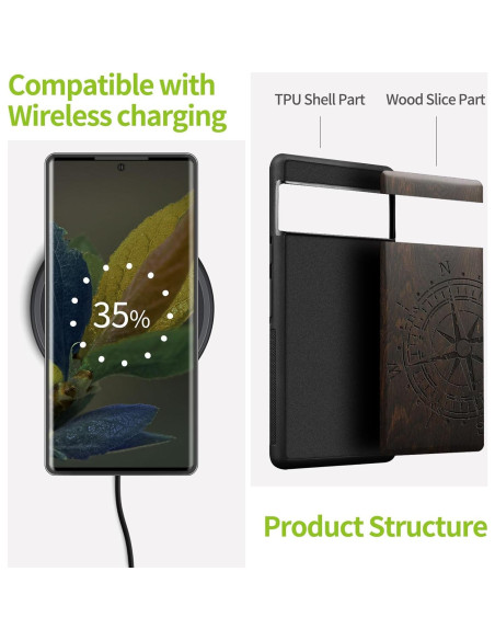 Funda Protectora Carveit para Google Pixel 8 Pro - Madera Natural y TPU Funda Protectora Carveit para Google Pixel 8 Pro - Madera Natural y TPU