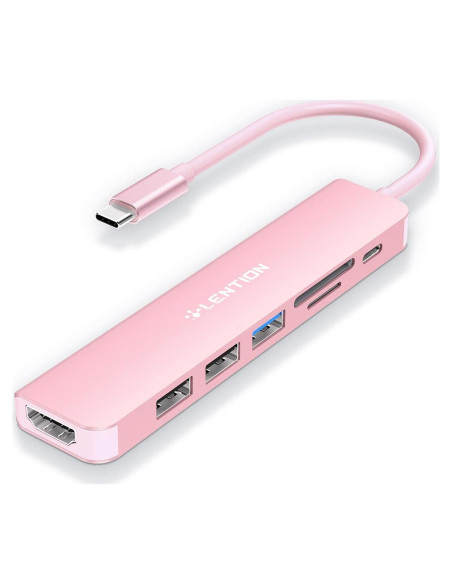 Hub USB-C LENTION CB-CE18 7 en 1 Oro Rosa 100W HDMI 4K