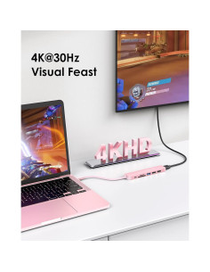 Hub USB-C LENTION CB-CE18 7 en 1 Oro Rosa 100W HDMI 4K 2