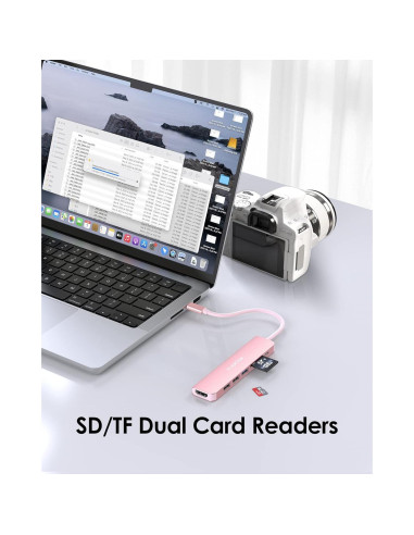 Hub USB-C LENTION CB-CE18 7 en 1 Oro Rosa 100W HDMI 4K
