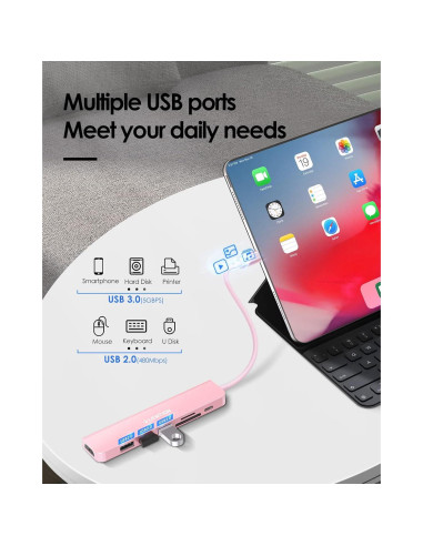 Hub USB-C LENTION CB-CE18 7 en 1 Oro Rosa 100W HDMI 4K