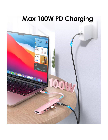 Hub USB-C LENTION CB-CE18 7 en 1 Oro Rosa 100W HDMI 4K