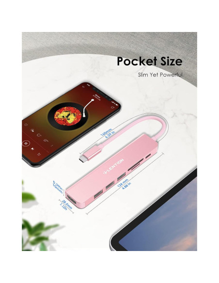 Hub USB-C LENTION CB-CE18 7 en 1 Oro Rosa 100W HDMI 4K
