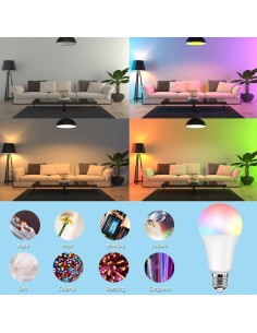 Bombilla LED RGB 15W E27 con Control Remoto 600LM 6500K 2