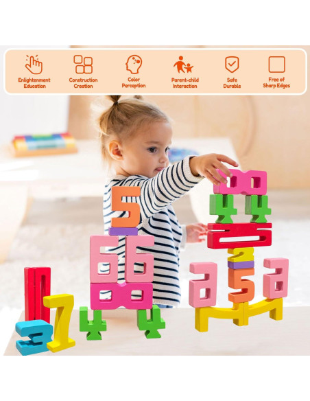 20 Bloques de Construcción de Números de Madera Montessori