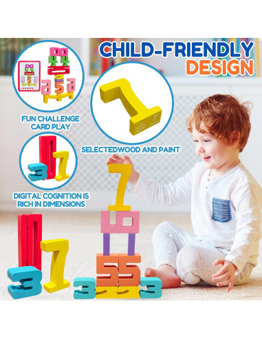 20 Bloques de Construcción de Números de Madera Montessori