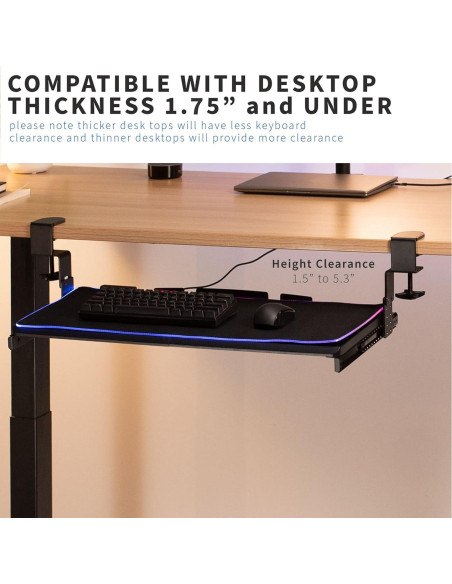 Bandeja de Teclado Ajustable VIVO MOUNT-KB05GP con Alfombrilla RGB