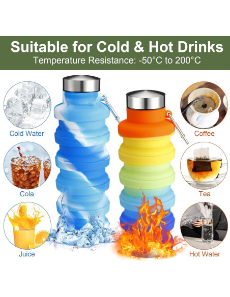 8 Botellas de Agua Plegables FillTouch 500ml Silicona BPA Free 8 Botellas de Agua Plegables FillTouch 500ml Silicona BPA Free