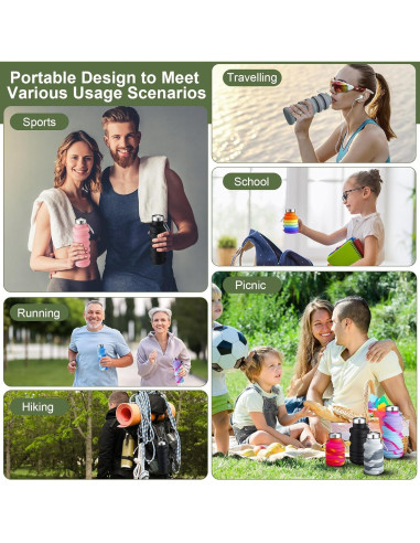 8 Botellas de Agua Plegables FillTouch 500ml Silicona BPA Free