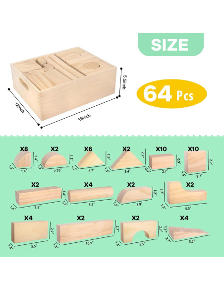 Bloques de Construcción de Madera Timfuis 64 Piezas Educativos