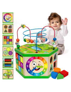 Cubo de Actividad de Madera Duchong 7-en-1 Verde