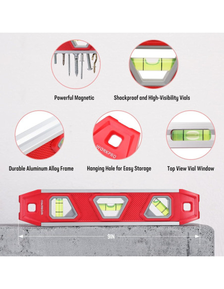 Nivel Torpedo Magnético WORKPRO 23cm con 3 Burbujas