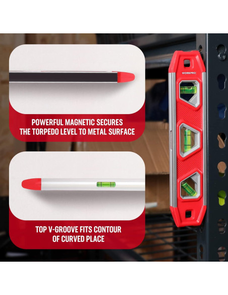 Nivel Torpedo Magnético WORKPRO 23cm con 3 Burbujas