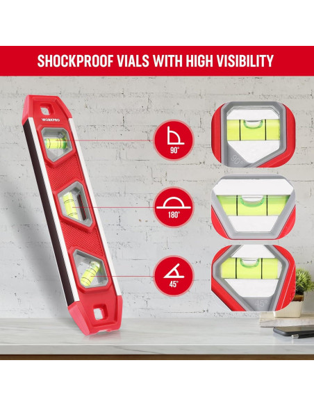 Nivel Torpedo Magnético WORKPRO 23cm con 3 Burbujas