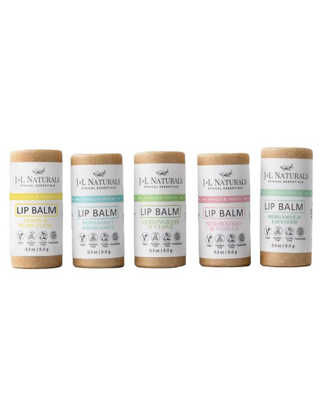 Bálsamo Labial Natural J&L Naturals | Paquete de 5 Piezas | Vegano, Ecológico