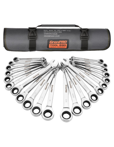Juego de Llaves de Carraca GRENPRO 22 Piezas Métricas y SAE