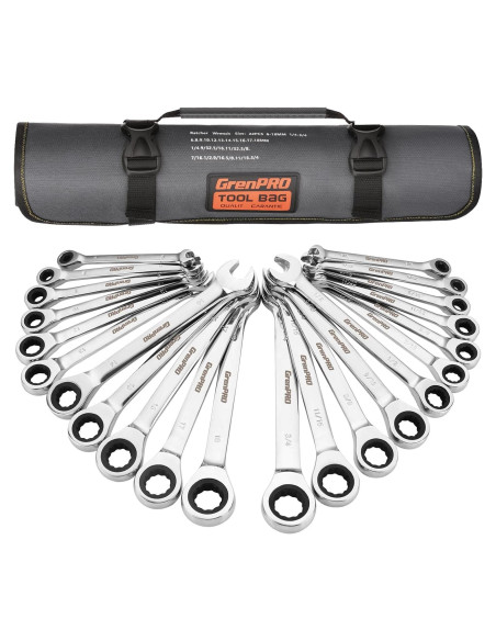 Juego de Llaves de Carraca GRENPRO 22 Piezas Métricas y SAE