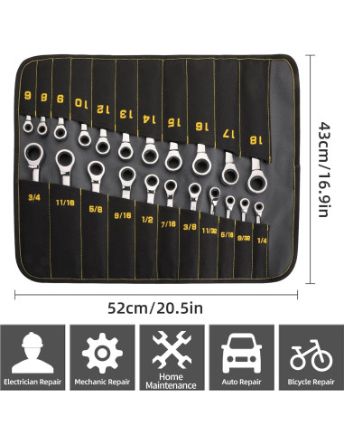 Juego de Llaves de Carraca GRENPRO 22 Piezas Métricas y SAE