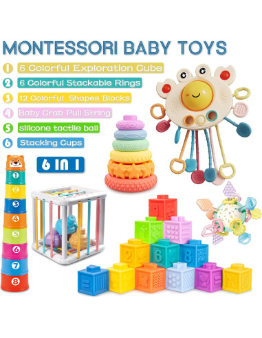 Juguetes Montessori 6 en 1 FENG LING LIU ER BA para Bebés 6-12 Meses