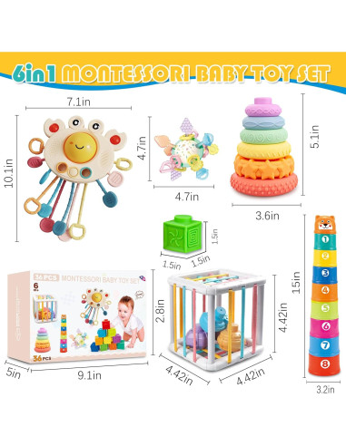 Juguetes Montessori 6 en 1 FENG LING LIU ER BA para Bebés 6-12 Meses