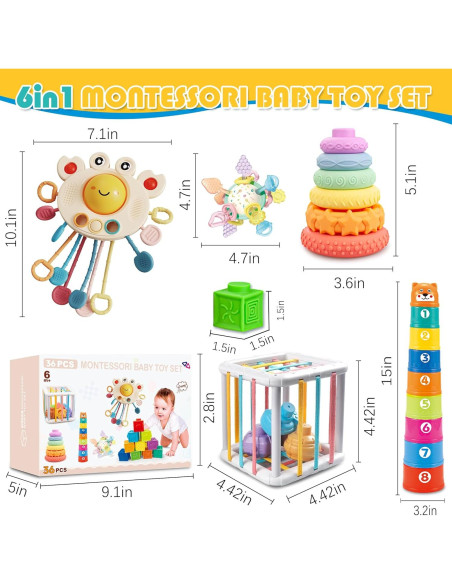 Juguetes Montessori 6 en 1 FENG LING LIU ER BA para Bebés 6-12 Meses