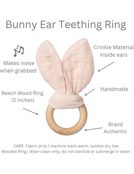 Mordedor de Madera para Bebés Ali+Oli Conejo Rosa