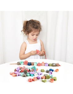 LovesTown 67 Perlas de Enhebrar de Madera para Niños 2