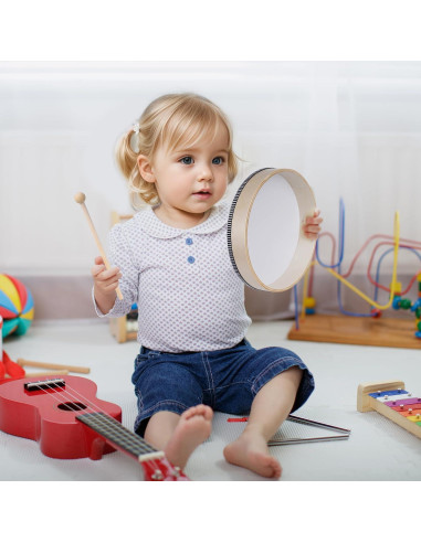 Nydotd Set de 3 Tambores de Mano de Madera 30.48 cm 25.4 cm 20.32 cm