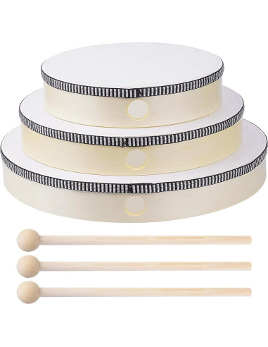 Nydotd Set de 3 Tambores de Mano de Madera 30.48 cm 25.4 cm 20.32 cm