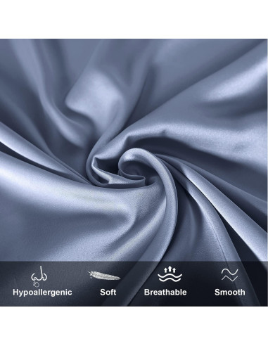 Funda de Almohada de Seda SIYUAN Cuerpo Azul Grisáceo Suave