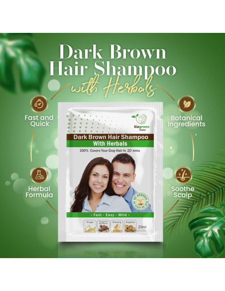 Champú Herbal Biogreen Roots Marrón Oscuro 20 sobres 25ml