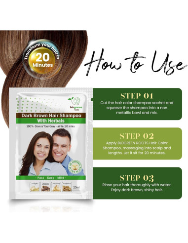 Champú Herbal Biogreen Roots Marrón Oscuro 20 sobres 25ml